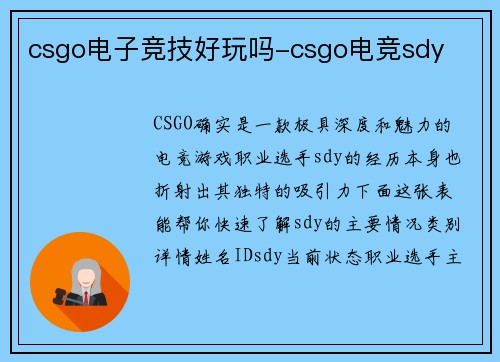 csgo电子竞技好玩吗-csgo电竞sdy
